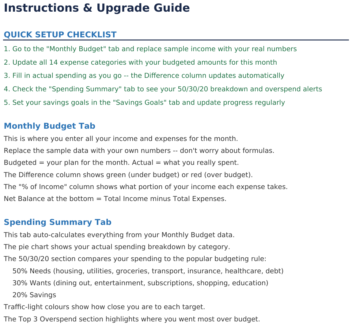 Instructions & Upgrade: UK example excerpt.
