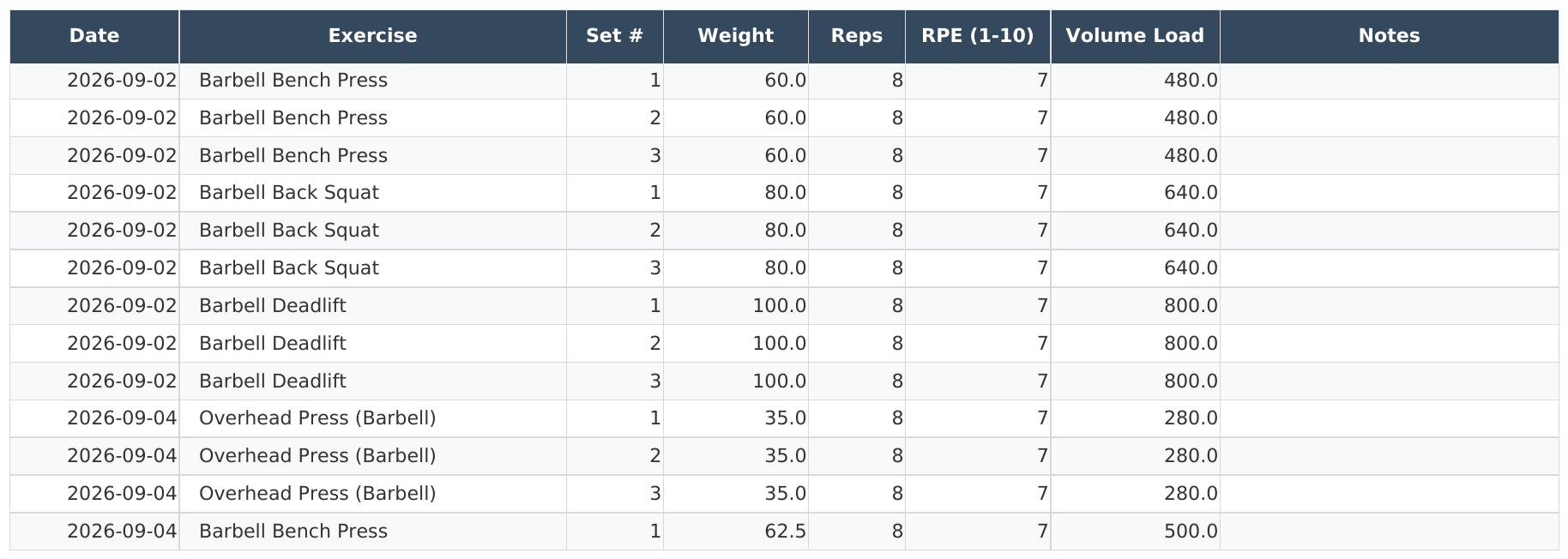 Workout Logger: UK example excerpt.